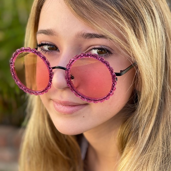 DIFF Dixie Sunglasses Pink Glitter Round Frames - Picture 11 of 13